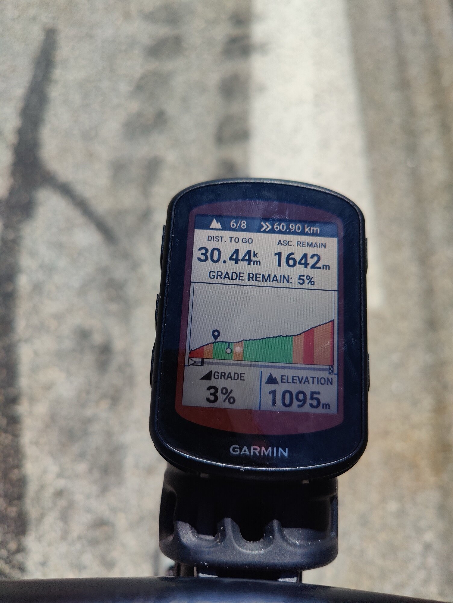 Le Garmin affichant 30 km restants et 1 642 m de D+